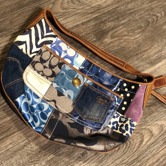 Coach Indigo Denim Blue Patchwork Hobo Bag - Picture 1 of 2